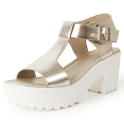 J. Adams Corby Platform Heel for Women - T-Strap Mid Sandal Wedges for Women | Polyurethane