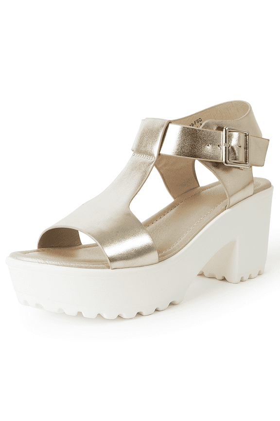 Corby Platform Sandals for Women - T-Strap Mid Heel Sandal Wedges - Summer Shoes for Women