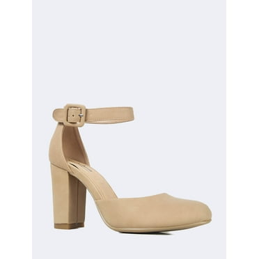 J. Adams Cuppy Heels for Women - Round Closed Toe Ankle Strap Chunky High Heel