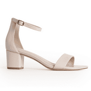 J. Adams Daisy Ankle Strap Heel for Adult Females - Nude Vegan Patent Leather - 7.5