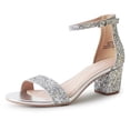 thumbnail image 1 of J.Adams Daisy, Women's High Heel Block heels Chunky Party Dress Shoes Ankle Strap Wedding Heeled Sandals - Silver Glitter - 5.5, 1 of 7