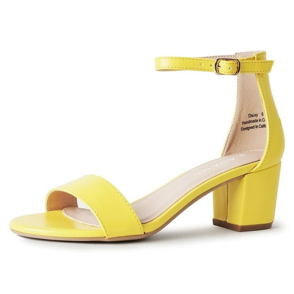 J.Adams Daisy, Women's High Heel Block heels Chunky Party Dress Shoes Ankle Strap Wedding Heeled Sandals - Yellow PU - 6