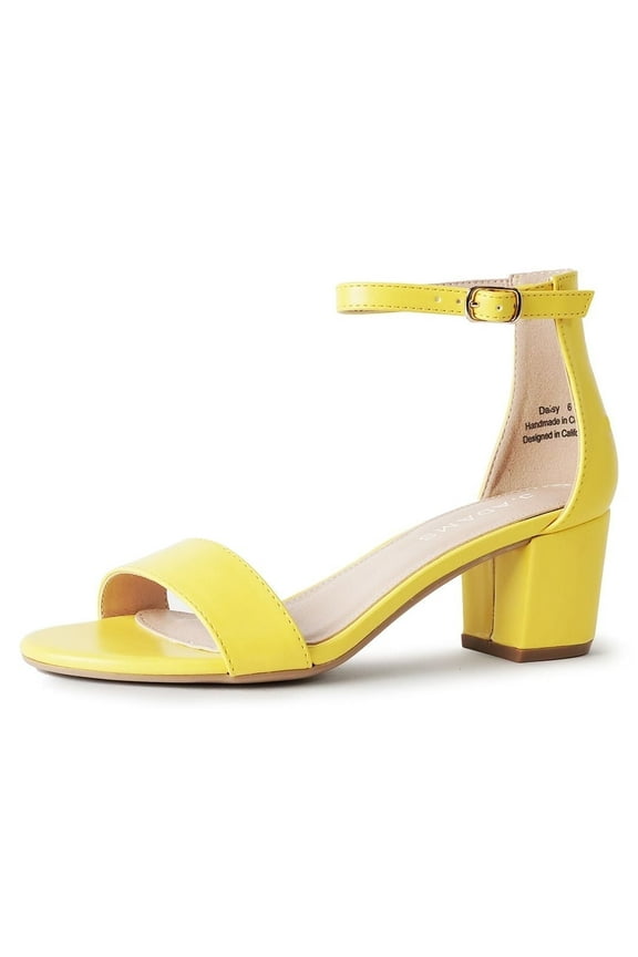 J.Adams Daisy, Women's High Heel Block heels Chunky Party Dress Shoes Ankle Strap Wedding Heeled Sandals - Yellow PU - 7