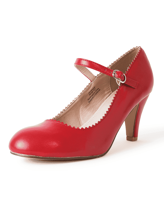 Honey Jane Heels for Women – Round Toe Indented Pump Shoes with Gentle Ankle Strap