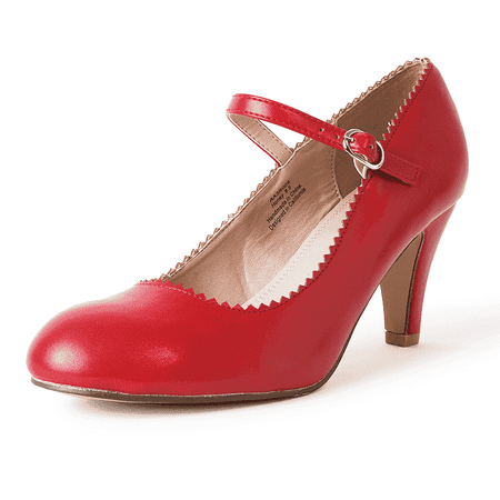 J. Adams Honey Jane Heels for Women – Round Toe Indented Pumps Heels with Gentle Ankle Strap