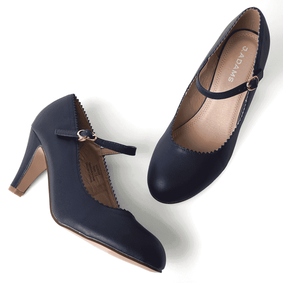 J. Adams Honey Jane Heels for Women – Round Toe indented Pumps Heels Shoes Stylish and Comfortable with Gentle Ankle Strap