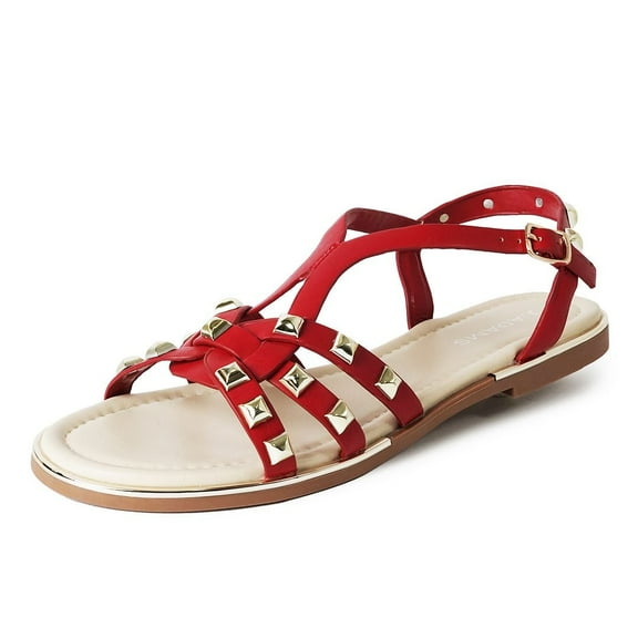 J. Adams Jennifer Women's Strappy Flat Sandals with Gold Studs – Comfortable and Stylish Summer Footwear