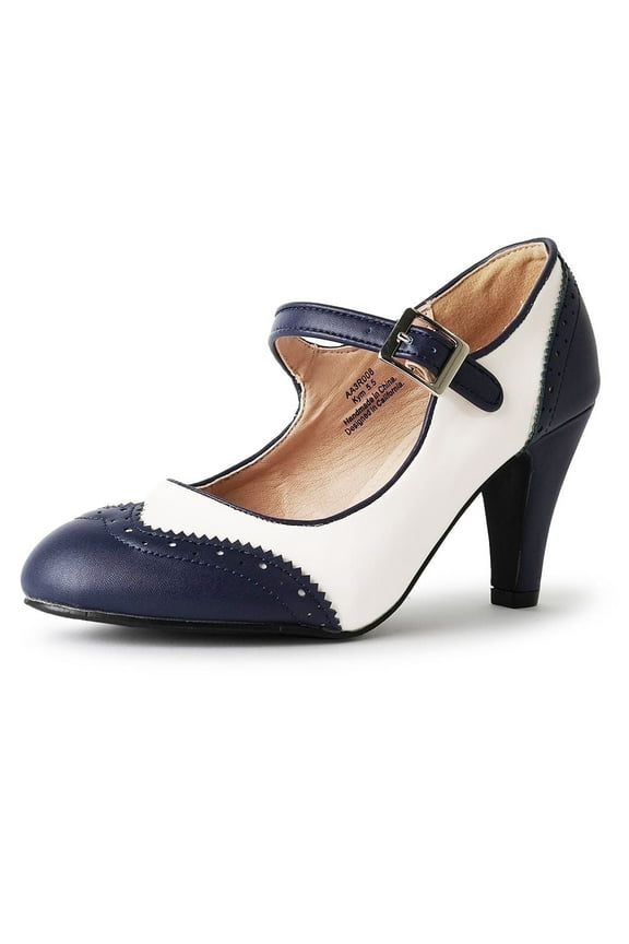 Kym Mary Jane Shoes Women Oxford Pumps - Cute Low Kitten High Heels - Retro Vintage Shoes for Women 1950s Mary Janes Round Toe Shoe with Ankle Strap - Women Dress Shoes