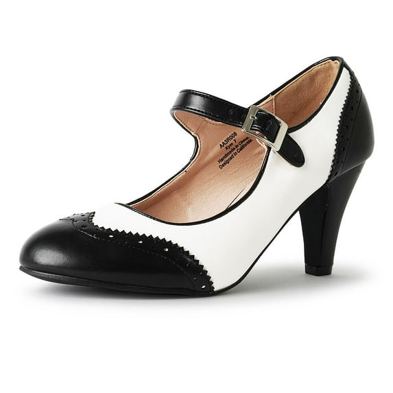 J. Adams Kym Mary Jane Shoes Women Oxford Pumps - Cute Low Kitten High Heels - Retro Vintage Shoes for Women 1950s Mary Janes Round Toe Shoe with Ankle Strap - Women Dress Shoes