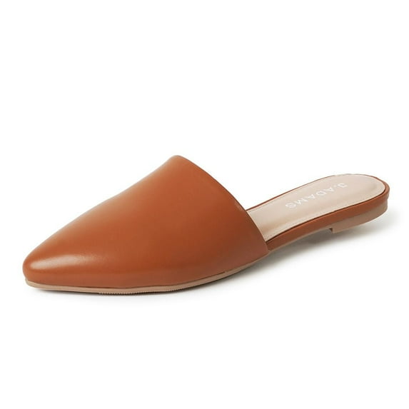 J. Adams Lennox Mules for Women - Black Vegan Leather Pointed Toe Slides