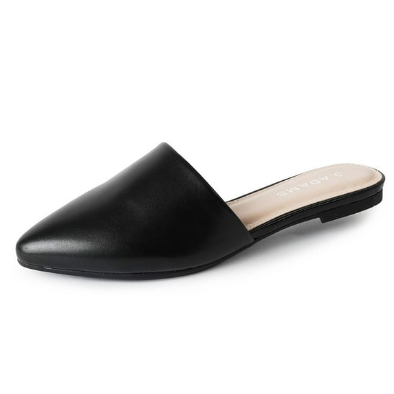 J. Adams Lennox Mules for Women - Black Vegan Leather Pointed Toe Slides