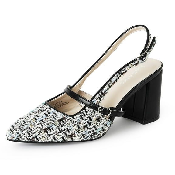J. Adams Lori Women's Tweed Pointed Toe Block Heel Slingback Pumps - Stylish and Comfortable Mary Jane Heels Black