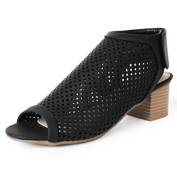 J. Adams Maddie Booties for Women - Peep Open Toe Low Block Chunky Heel Hook & Loop Strap Sandals