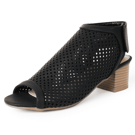 J. Adams Maddie Booties for Women - Peep Toe Low Block Heel Hook & Loop Strap Sandals