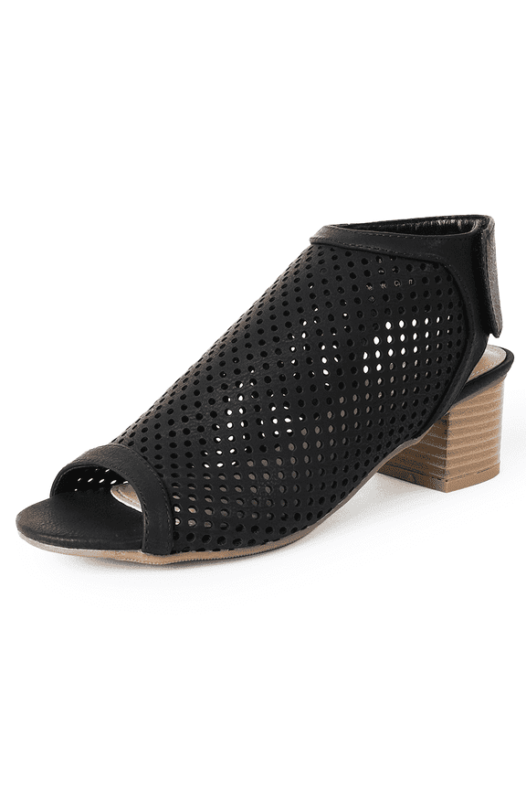 Maddie Booties for Women - Peep Toe Low Block Heel Hook & Loop Strap Sandals