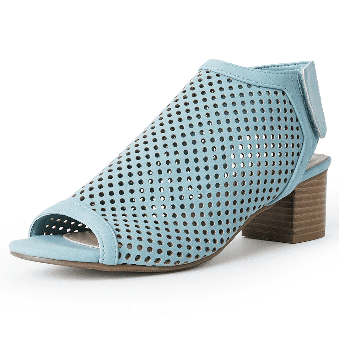 J. Adams Maddie Booties for Women - Peep Open Toe Low Block Chunky Heel Hook & Loop Strap Sandals