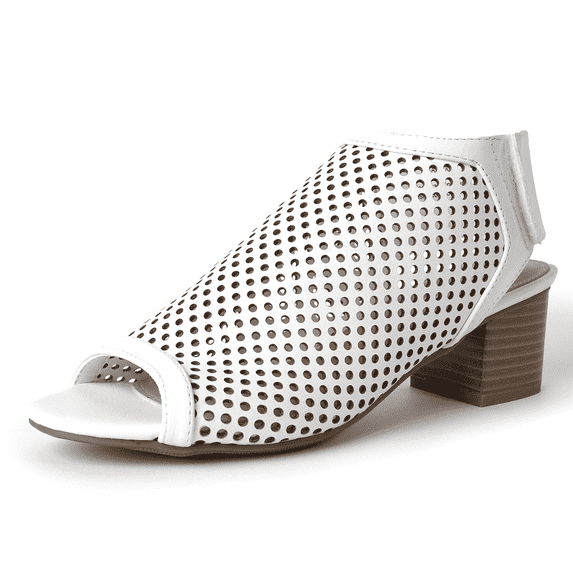 J. Adams Maddie Booties for Women - Peep Toe Low Block Heel Hook & Loop Strap Sandals