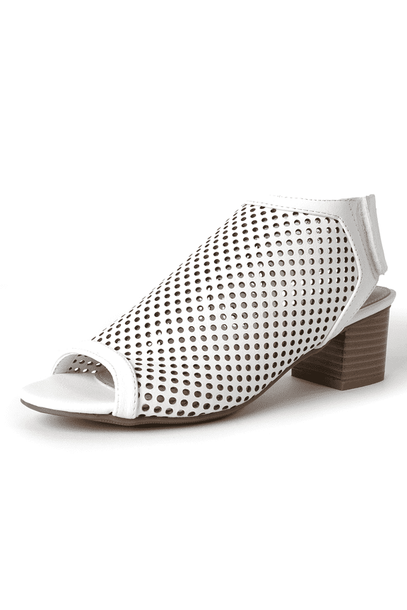 Maddie Booties for Women - Peep Open Toe Low Block Chunky Heel Hook & Loop Strap Sandals