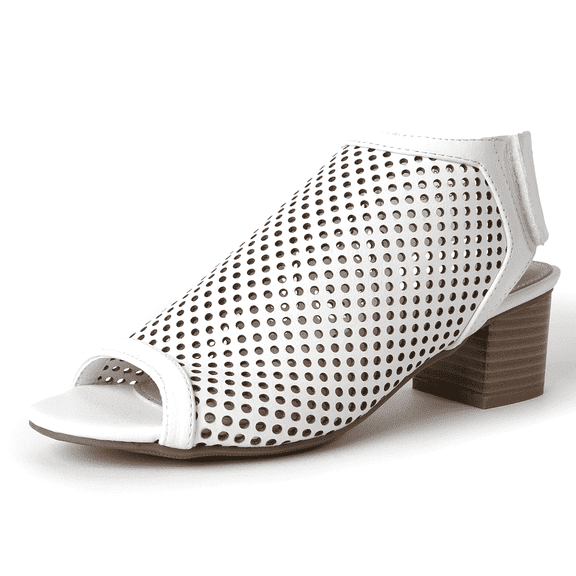 J. Adams Maddie Booties for Women - Peep Open Toe Low Block Chunky Heel Hook & Loop Strap Sandals