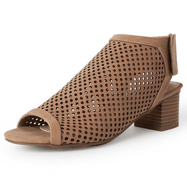 J. Adams Maddie Booties for Women - Peep Open Toe Low Block Chunky Heel Hook & Loop Strap Sandals