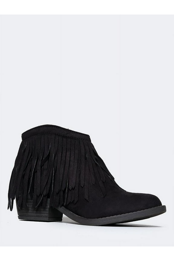 Marrow Chunky Boot - Western Fringe Cowboy Low Bootie Heel - Ankle Strap Open Toe High Block Sandals for Women