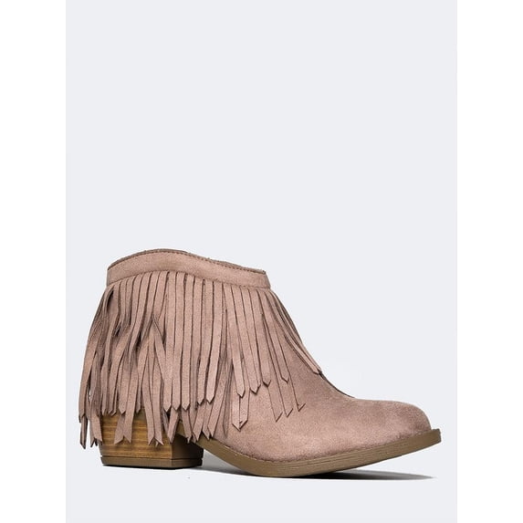 J. Adams Marrow Chunky Boot - Western Fringe Cowboy Low Bootie Heel - Ankle Strap Open Toe High Block Sandals for Women