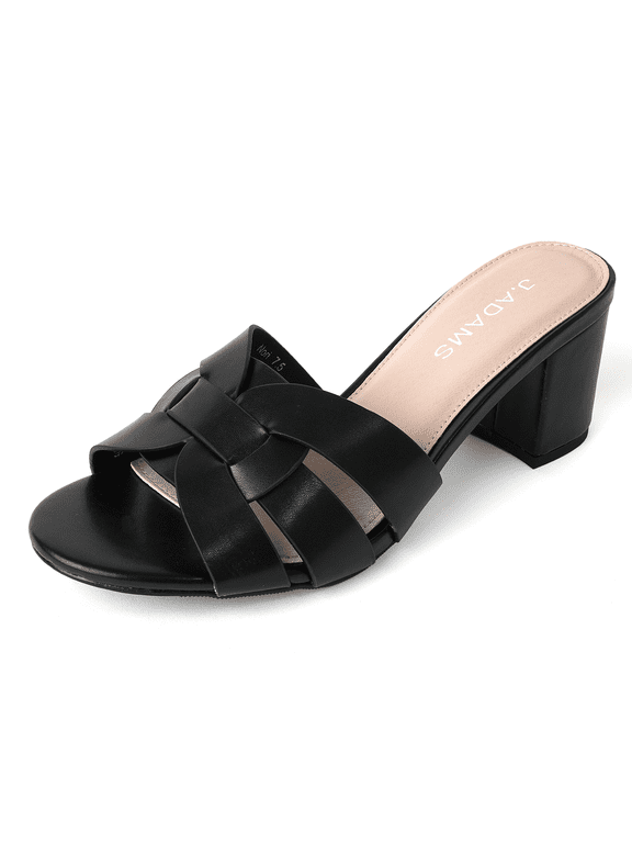 Nori Mules for Women - Dressy Slip On Comfortable and Stylish Interlocking Straps Block Chunky Heeled Sandals