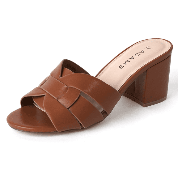 J. Adams Nori Mules for Women - Dressy Slip On Comfortable and Stylish Interlocking Straps Block Chunky Heeled Sandals