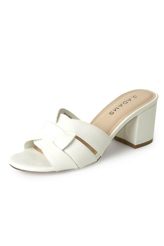 Nori Mules for Women - Dressy Slip On Comfortable and Stylish Interlocking Straps Block Chunky Heeled Sandals