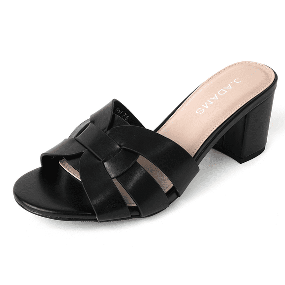 J. Adams Nori Mules for Women - Dressy Slip On Comfortable and Stylish Interlocking Straps Block Chunky Heeled Sandals