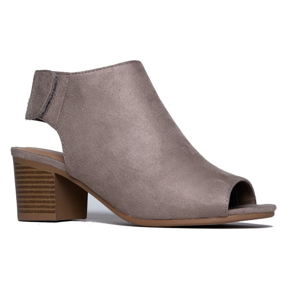 J. Adams Peep Toe Bootie– Low Stacked Heel - Open Toe Ankle Boot Cutout Velcro Enclosure