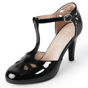 J. Adams Pepper Mary Janes - Adorable Vintage Cutout Low Nude Kitten Heel Retro Unique Strap Pumps for Women | Polyurethane