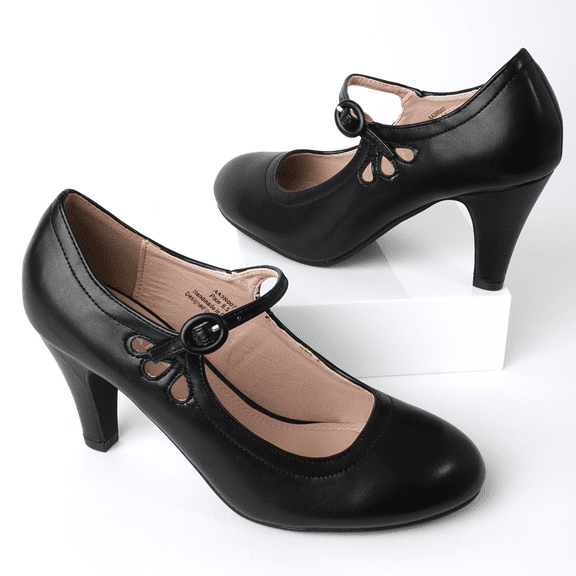 J. Adams Pixie Mary Jane Pumps - Retro Vintage High Heels - Comfortable Oxford Dress Shoes for Women with Ankle Strap