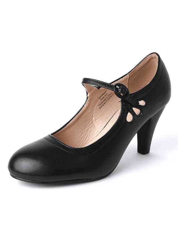 Pixie Mary Jane Pumps - Retro Vintage High Heels - Comfortable Oxford Dress Shoes for Women with Ankle Strap