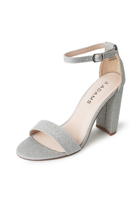 Shirley High Silver Comfortable Heels for Women | Open Toe Ankle Strap Sandal Block Heel Dress Platform