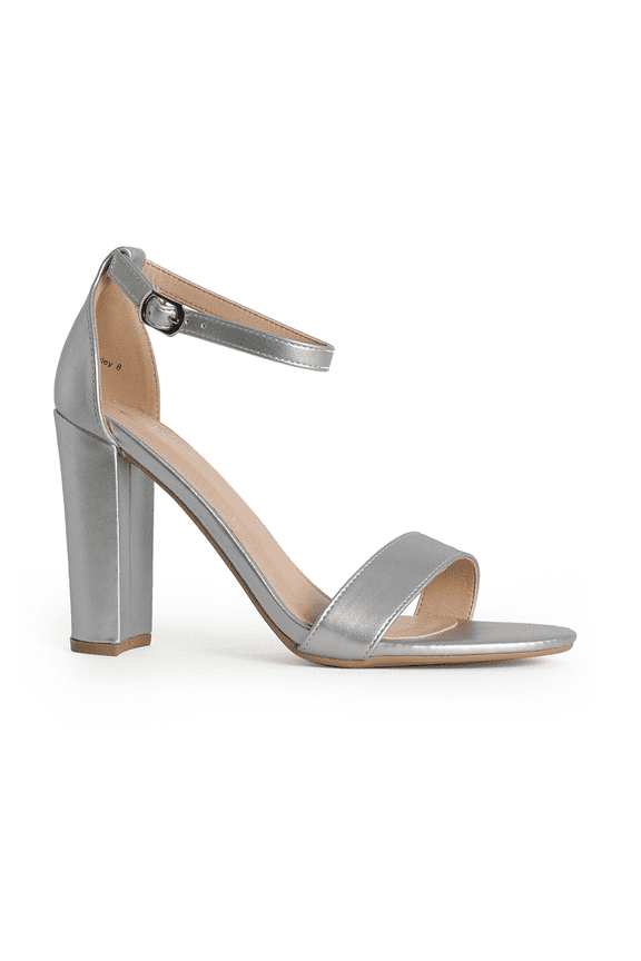Shirley High Silver Comfortable Heels for Women | Open Toe Ankle Strap Sandal Block Heel Dress Platform