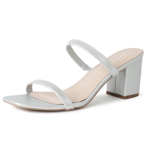 J. Adams Stormi Chunky Heel Sandals Women Mules- Square Toe Double Band Low Block Heel