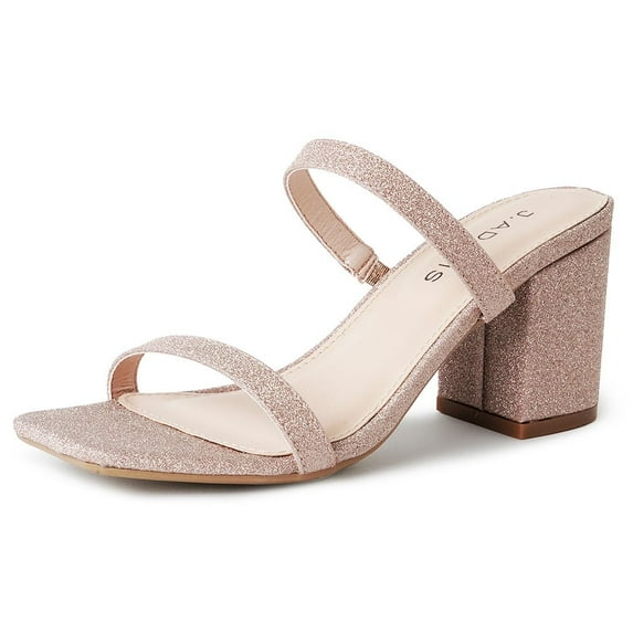 J. Adams Stormi Sandals Women Flat Mules- Square Toe Double Band Low Block Heel - Sandals for Women