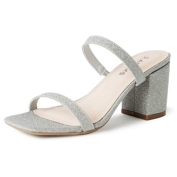 J. Adams Stormi Heeled Sandals Women Dressy Summer Flat Mules- Square Toe Double Band Low Block Heel Sandals - Chunky Sandals for Women - Summer Sandals, Womens Dress Sandals, Women's Heeled Sandals