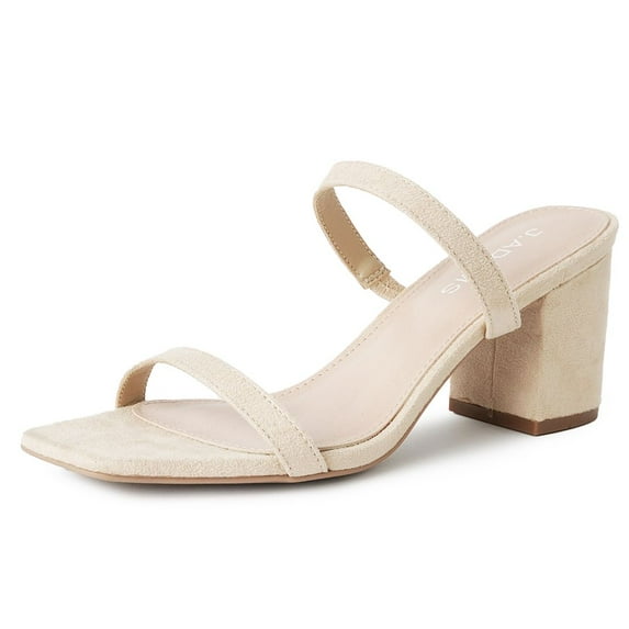 J. Adams Stormi Heeled Sandals Women Dressy Summer Flat Mules- Square Toe Double Band Low Block Heel Sandals - Chunky Sandals for Women - Summer Sandals, Womens Dress Sandals, Women's Heeled Sandals