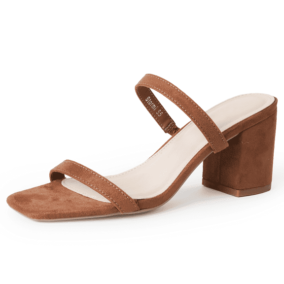 J. Adams Stormi Sandals Women Flat Mules- Square Toe Double Band Block Heel - Sandals for Women