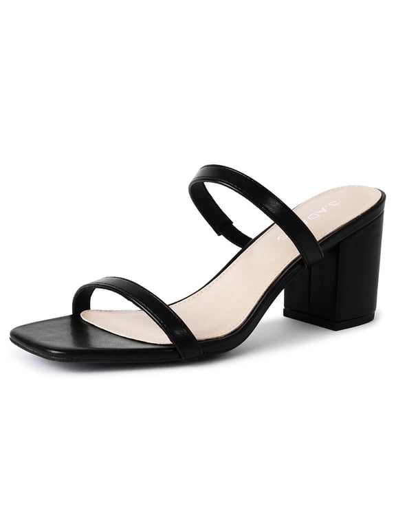 Stormi Sandals Women Flat Mules, Square Toe Double Band Low Block Heel- Sandals for Women c