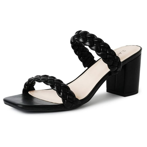J. Adams Stormi Heel Women Flat Mules- Square Toe Double Band Low Block Sandals -Sandals for Women