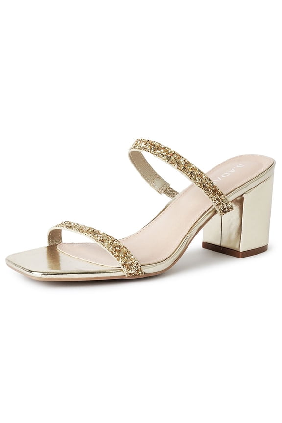 Stormi Sandals Women Flat Mules, Square Toe Double Band Block Heel -Sandals for Women