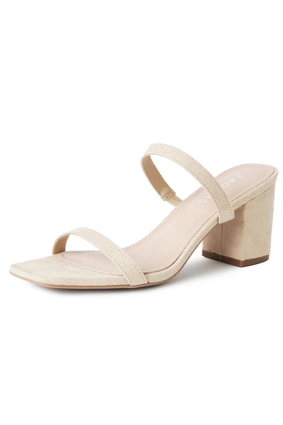 Stormi Sandals Women Flat Mules- Square Toe Double Band Low Block Heel - Sandals for Women