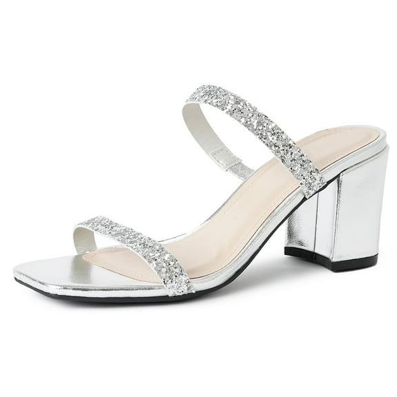 J. Adams Stormi Sandals Women Flat Mules- Square Toe Double Band Low Block Heel - Sandals for Women