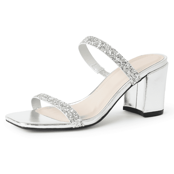 J. Adams Stormi Sandals Women Flat Mules- Square Toe Double Band Low Block Heel -Sandals for Women