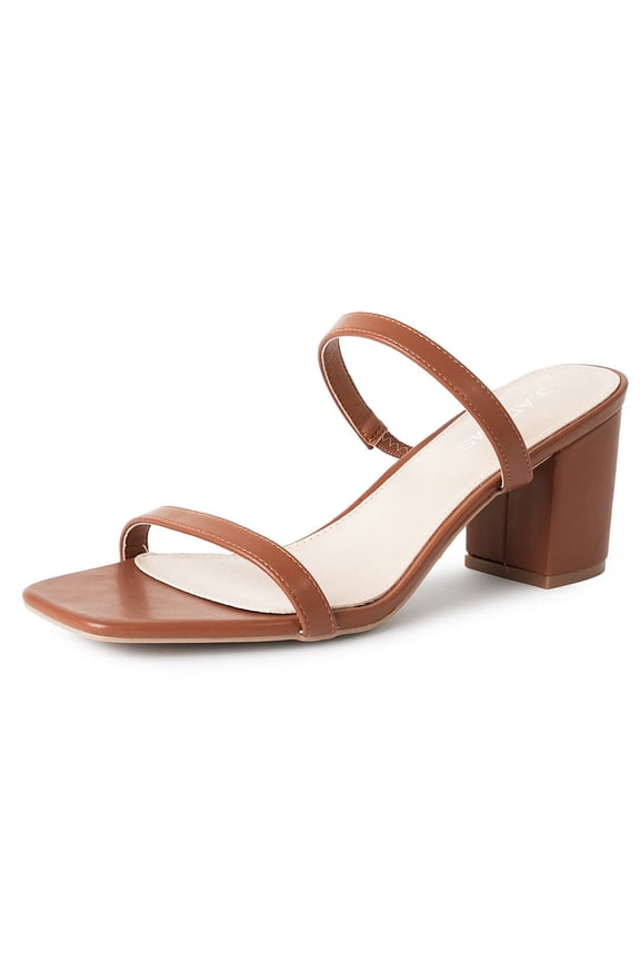 Stormi Chunky Heeled Sandals Women Flat Mules- Square Toe Double Band Low Block Heel