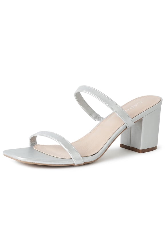 Stormi Heeled Sandals Women Dressy Summer Flat Mules- Square Toe Double Band Low Block Heel Sandals - Chunky Sandals for Women - Summer Sandals, Womens Dress Sandals, Women's Heeled Sandals