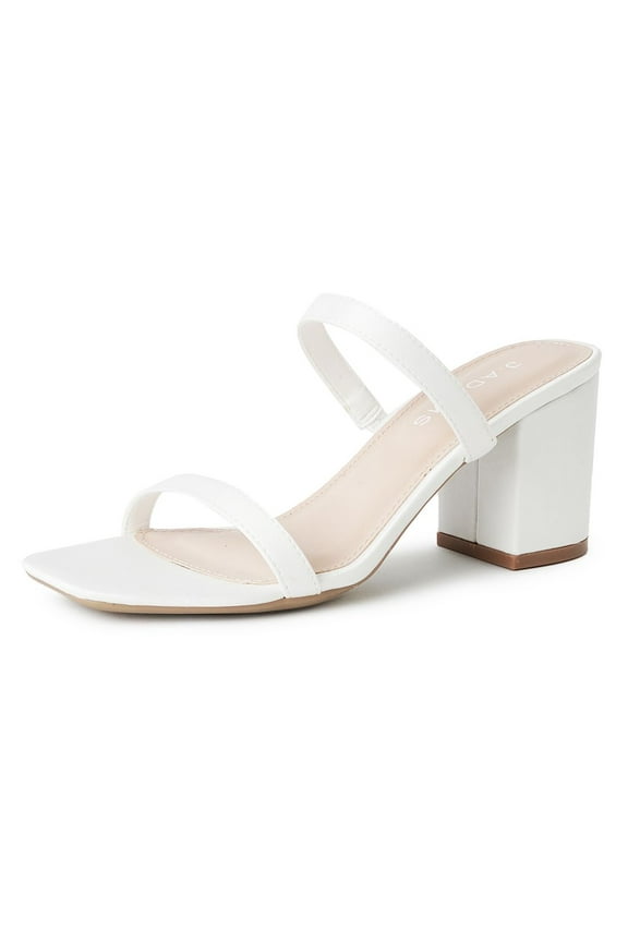 Stormi Heeled Sandals Women Dressy Summer Flat Mules- Square Toe Double Band Low Block Heel Sandals - Chunky Sandals for Women - Summer Sandals, Womens Dress Sandals, Women's Heeled Sandals